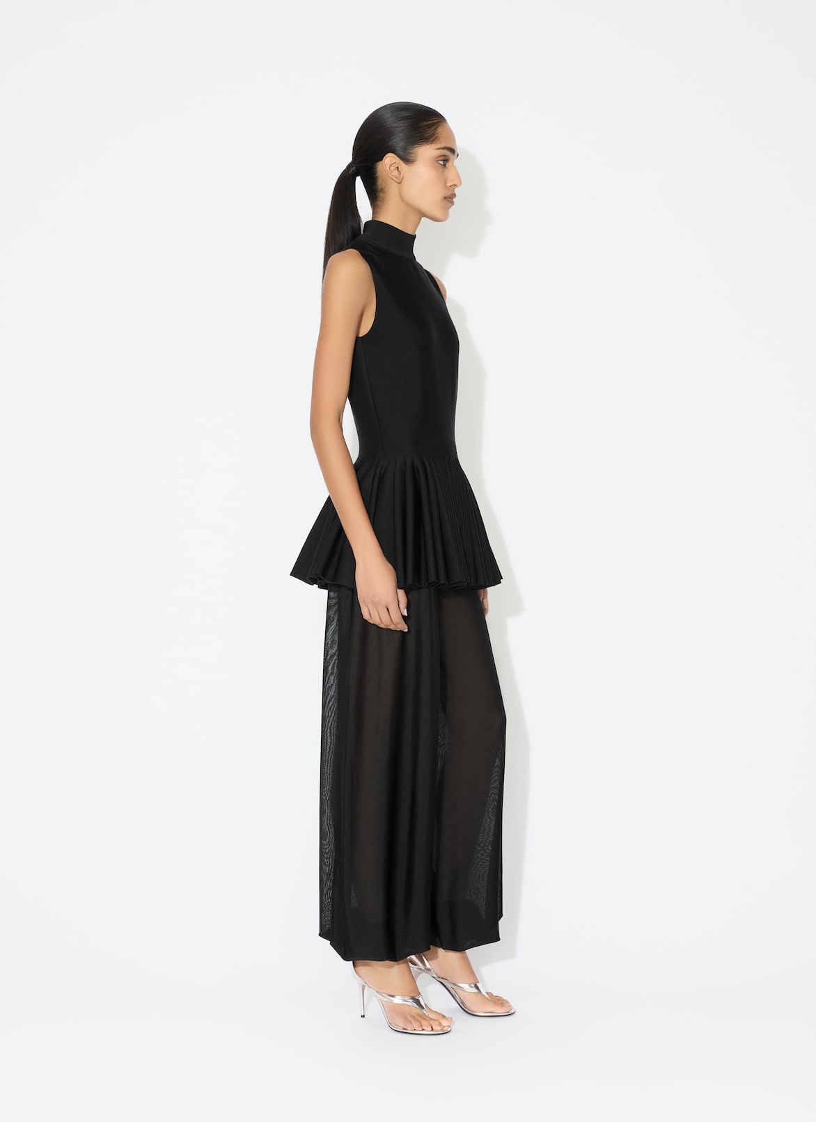 WOOL BLEND GODET TOP  ALAÏA BLACK WOOL BLEND GODET TOP